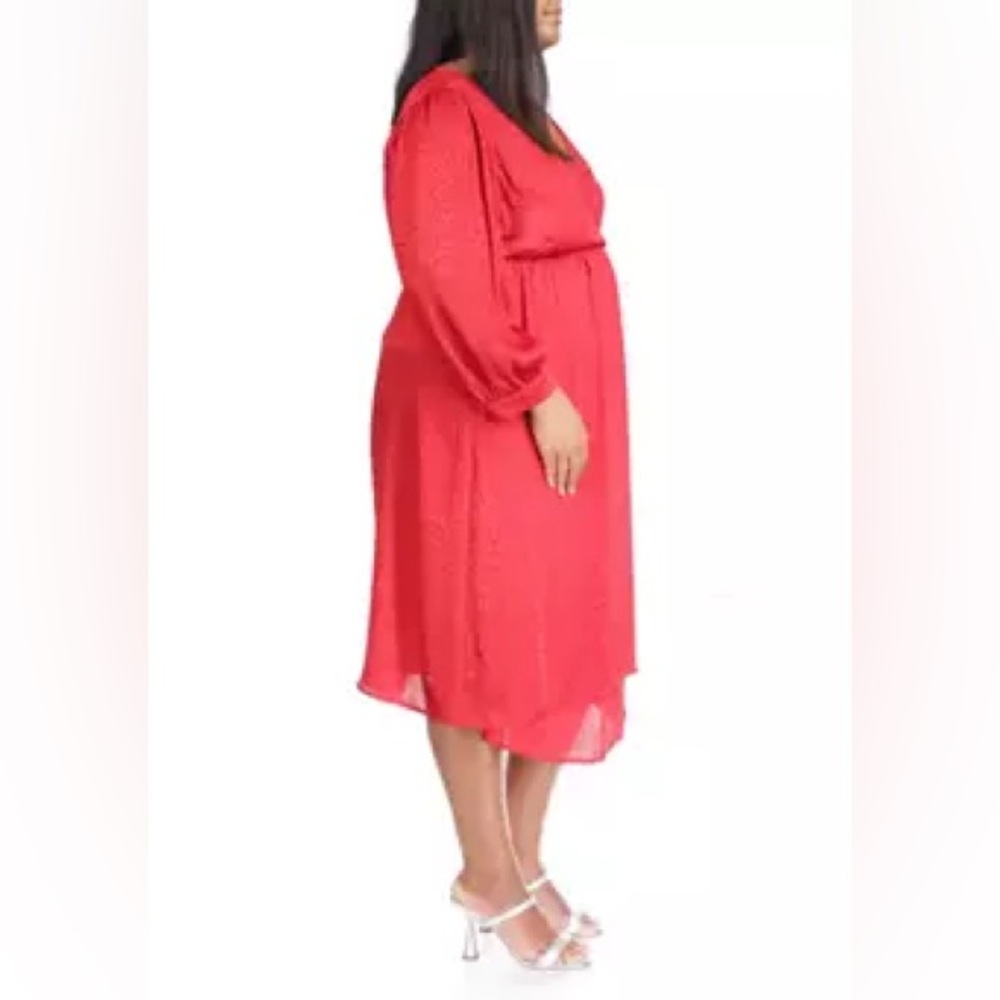 MICHAEL Michael Kors Cheetah Jacquard Red Wrap Midi Dress with Bishop Sleeves - Picture 5 of 5